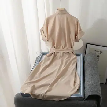 CNlalaxury šalis suknelė moterims 2022 naujas vasaros prancūzijos Office Lady trumpomis rankovėmis aukštos juosmens su diržo midi marškinėliai, suknelės Moteriška