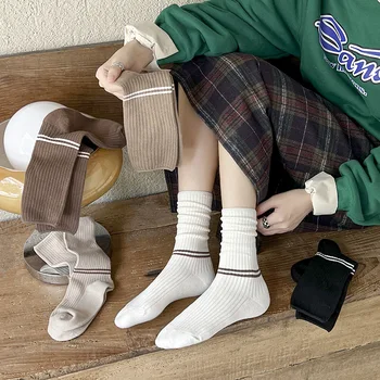 Medvilninių Kojinių Vaikų Moterų Artimųjų Vamzdis Japonijos Paprastas Kojines Rudens ir Žiemos Kietas Stripe Socks