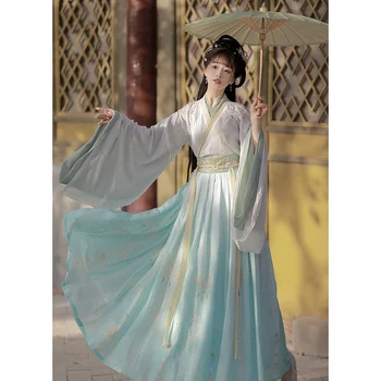 Hanfu Moterų Plačiomis rankovėmis Wei-Jin Apykaklės, Juosmens-ilgis Kostiumas Hanfu Moteris Senovės Kinų Kostiumas Kinų Suknelė Žalia Hanbok