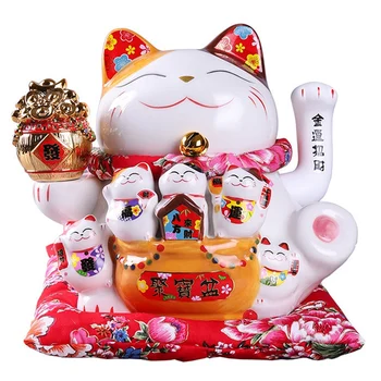 7Inch Keramikos Kviesdamas Katė Maneki Neko Ornamentu Feng Shui Apdailos, Sūpynės Pasisekė Katė