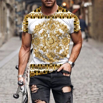 Mados Naujovė 3D Aukso Spausdinti Baroko Brand T-Shirt Vasaros trumpomis Rankovėmis Laisvi Vyrų Drabužiai Hip-Hop Viršūnes Tees Streetwear