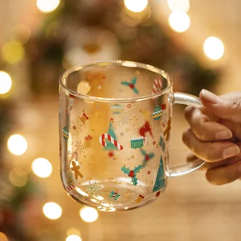 450ml Kūrybos Kalėdų Panda Stiklo Puodelis Su Rankena Pusryčiai Mlik Coffe Puodeliai, Sulčių, Arbatos Puodelio Drinkware Atostogų Dovanų