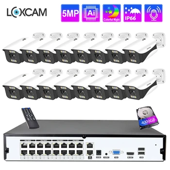 LOXCAM H. 265+ 16CH 4K POE NVR Komplektas, 5MP Ai Saugumo kamerų Sistema, 5MP Patalpų Lauko Spalva Naktis IP Kamera, Vaizdo Stebėjimo komplektas