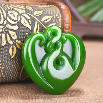 Širdelės formos Gamtos Green Jade Pakabukas Karoliai Raižyti Kinijos Žavesio Papuošalų Amuletas Mados Aksesuarais Vyrams, Moterims, Dovanos