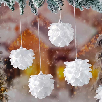 1/3Pcs 8cm Balta Gėlė Kalėdų Kamuolys Kalėdų Medžio Kabo Pakabukas Namų 2023 Naujųjų Metų Putų Sniego Balll Kalėdinė Dekoracija