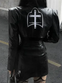 LUNATICASYLM Harajuku Y2k Punk, Gothic Hotgirl Black PU Odos ilgomis Rankovėmis Jausmas Prabangos Viršūnes Streetwear Traf Striukė