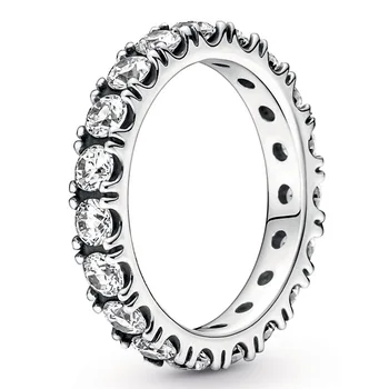 Autentiškas 925 Sterlingas Sidabro Putojantis Eilės Amžinybę Su Crystal Žiedą, Moterims Vestuves Europos Mados Juvelyrika