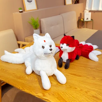 Pasakos Iliustracija Devynių Uodegų Lapė Pliušiniai Žaislai Iškamša Devynių Uodega Raudona Kitsune Lėlės Kūrybos Dovana Tikroviška Fox Gyvūnų Dekoro Žaislas