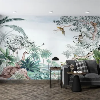 Milofi užsakymą didelio masto 3D spausdinimo tapetai freskomis atogrąžų augalai, gyvūnai, interjero dekoravimas, tapyba fone sienos