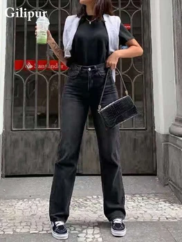 Moterų Kelnės Black Džinsai Moterims 2021 Baggy Jeans Mados Nuplauti Džinsinio audinio Kelnės Tiesios Kelnės Džinsai Mama Aukšto Juosmens Streetwear