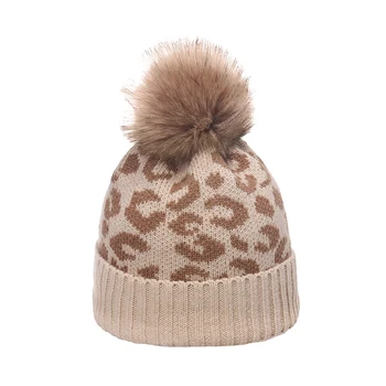 Leopard Užspaudimo Moterų Žiemą Lauke Laikyti Šiltai Pompom Skrybėlių Mados Mezgimo Korėjos Versija Elastingumą Kepuraitė Slidinėjimo Kepurė