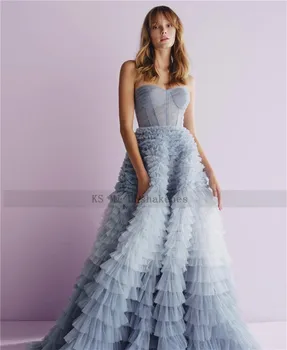 Chalatas de Soriee Mėlyna Oficialią Vakaro Suknelės Skirtingų Tortas Sijonas Brangioji Ilgai Promenadzie Suknelė 2021 Įžymybė Šalies Moterų Suknelės
