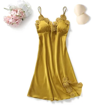 Geltona Rūbeliai Tiktų Rudenį Moterys Pižamą Rinkiniai 2 Vnt Nightdress Chalatas Su Krūtinės Mygtukai Moterų Atlasas Kimono Vonia Suknelė Sleepwea