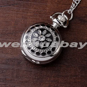 Šviečia Mažas Moterų Kristalinis Kvarcas Kišenėje žiūrėti arabų Numberals Unikalių Deimantų imitacija Pakabukas Sidabro Karoliai Grandinės Laikrodis