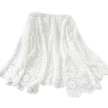 Atidaryti Nėrinių Cardigan Nerti Tuščiaviduriai Iš Pečiais Moterų Atsitiktinis Balta Gėlė Gėlių Atidaryti Dygsnio Moterų Megztinis Purus Megzti Outwear