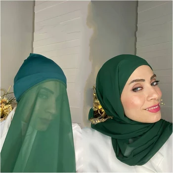 Musulmonų Mados Paprasto Šifono Skara Su Džersis Underscarf Bžūp Islamas Vidinis Šalikas Lankelis Ruožas Hijab Padengti Headwrap Turbante