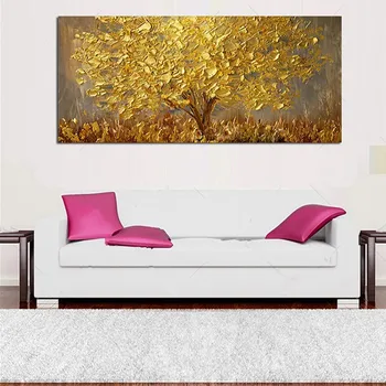 Rankomis Dažyti Didelių Paletę 3D Peilis Aukso Medžio Dažymas Šiuolaikinės kraštovaizdžio Naftos Tapyba Ant Drobės, Sienos Meno Nuotrauka Už Kambarį