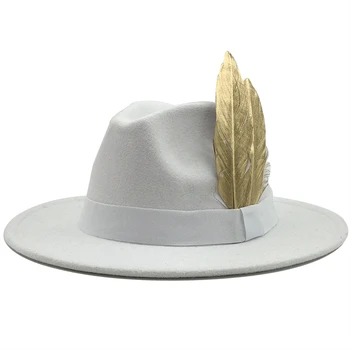 Prabangus Baltas Raudonas Kratinys Manė, Džiazo Skrybėlę Bžūp Vyrai Moterys Plokščių Kraštų Vilnos skrybėlę Mergina plunksnų Fedora Skrybėlės Panama Trilby Vintage Hat