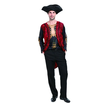 Eraspooky 3D Spausdinimo Skeletas Vyrų Piratų Cosplay Helovinas Kostiumas Šalis Suaugusiųjų Kaukolė Jack Sparrow Skrybėlę Apsiaustu Marškinėliai
