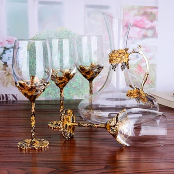 Europos emalio raudono vyno stiklo, taurės, Aukso Retro goblet Švino krištolo taures šampano taurių puodeliai Vestuvių Dovaną šalies drinkware