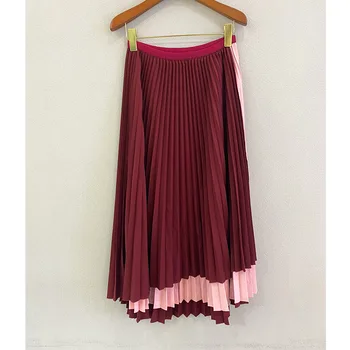 2022 naujus high-end rankų darbo plisuotos kontrasto spalvų-line sijonas Miyak kartus Mados dizaino vidutinio ilgio nereguliarus moterų sijonas