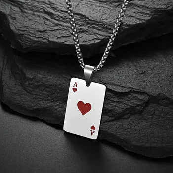 Pasisekė Nerūdijančio Plieno Ace of Spades/Ace of Hearts Žaisti Kortų Pokerio Pakabukas Karoliai Vyrams, Moterims