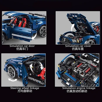 2814pcs Mustang Shelby GT500 Blokai 1：10 aukštųjų Technologijų Ford Raumenų Automobilių Sporto Plytų Žaislai Vaikams Kalėdų Dovanos